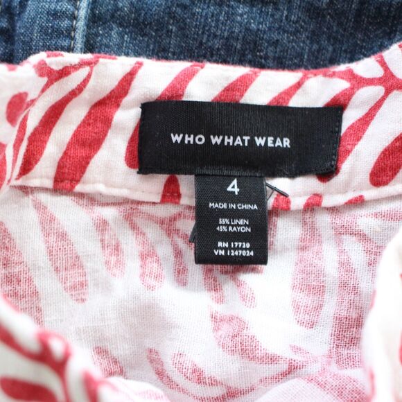 Who What Wear Long Modest A-line Red Floral White Skirt Size 4 Linen Blend Skirt - Picture 8 of 8